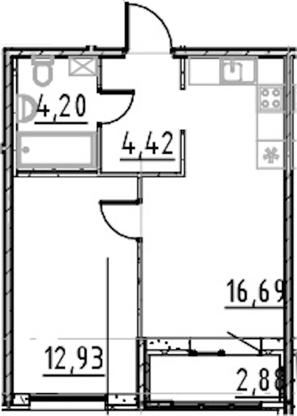 1-комнатная квартира 38.24 м², 8/9 эт., ЖК «Город Первых»
